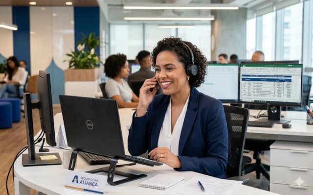 Corretora especializada em planos de saúde atendendo cliente em Salvador